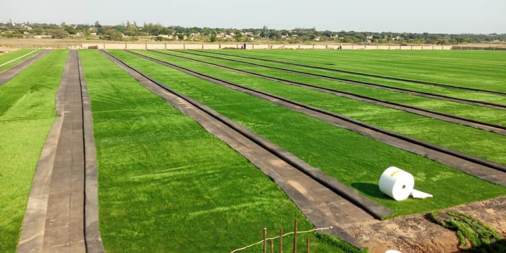 Campo de fútbol en Mozambique usando adhesivo GREENBOAR 2VL